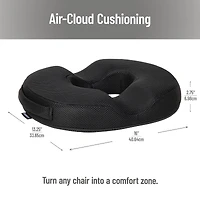 Mind Reader Donut Pillow Seat Cushion with Air-Cloud Technology, Tailbone, Hemorrhoid, Pregnancy Relief, Black