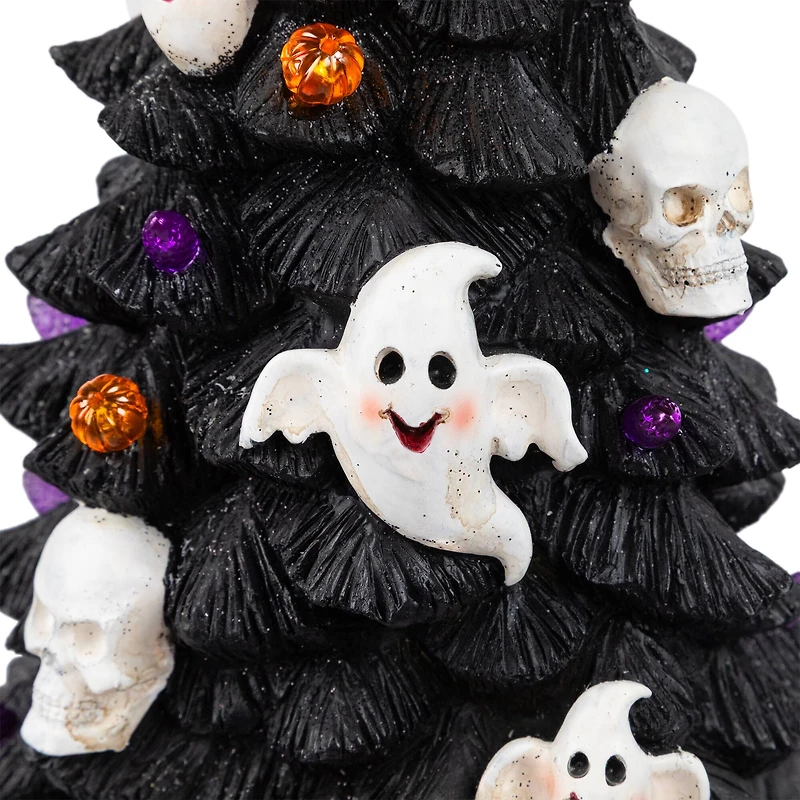 12" Black LED Lighted Skull & Ghost Halloween Tree