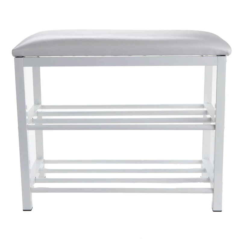 Mind Reader 3-Tier White Shoe Bench with Seat