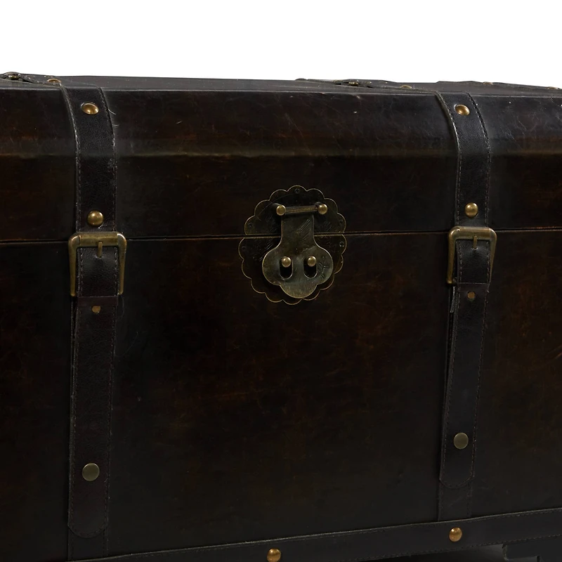 Set of 3" Brown Wood Traditional Trunk, 28", 24", 20"