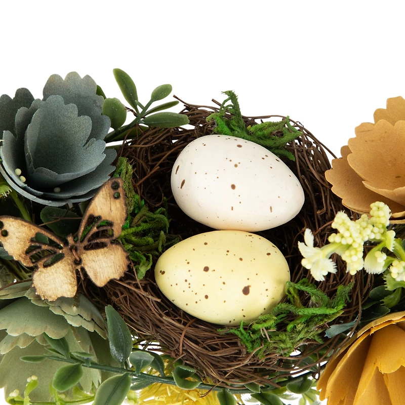 9" Easter Egg, Birds Nest & Wooden Flower Wreath
