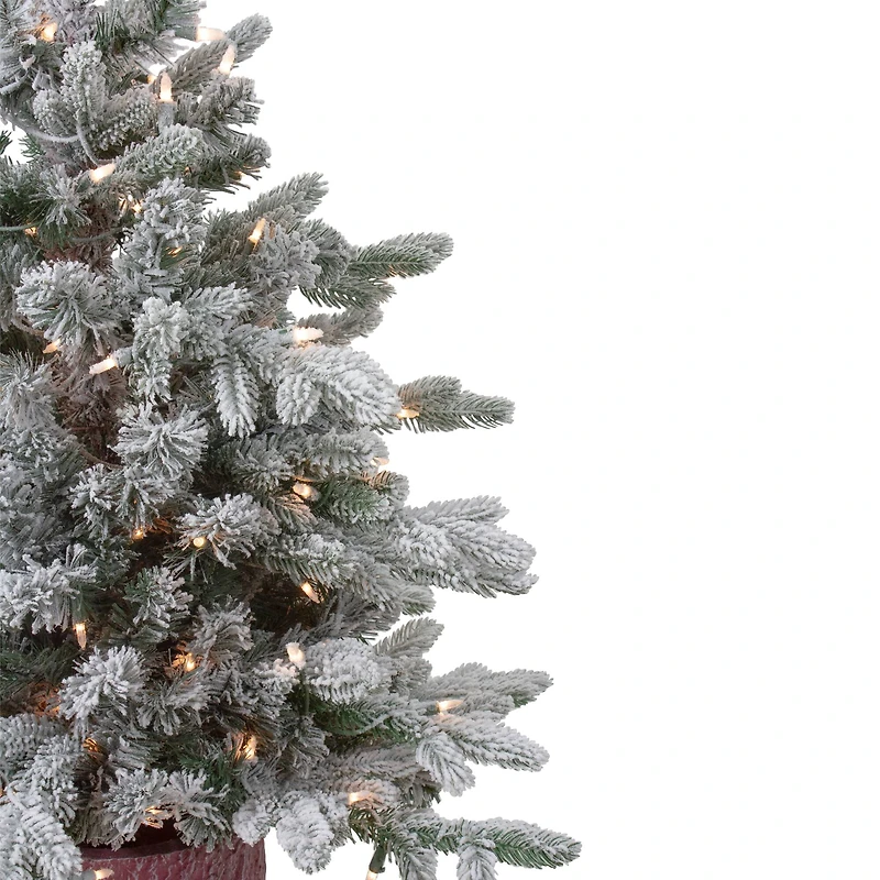 4ft. Pre-Lit Flocked Saratoga Spruce Artificial Christmas Tree in Decorative Pot, Clear Lights
