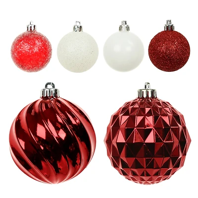 44 Pack 1.8" & 4.7" Red & White Mixed Finish Shatterproof Ball Ornaments by Ashland®