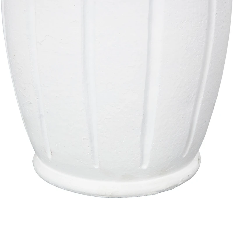 20" White Magnesium Oxide Decorative Vase with Light Brown Beads & Carved Grooves
