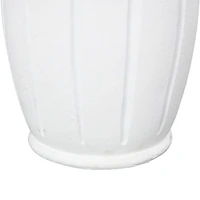 20" White Magnesium Oxide Decorative Vase with Light Brown Beads & Carved Grooves