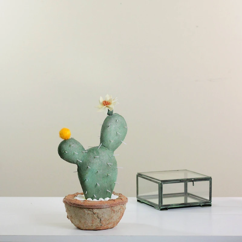 12" Southwestern Style Potted Cactus with Flowers