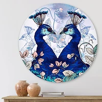 Designart - Two Blue Peacocks With Wildflowers