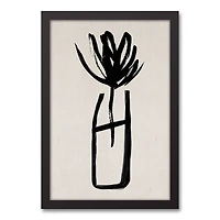 Beige & Black Ink Stroke Flower Black Framed Canvas