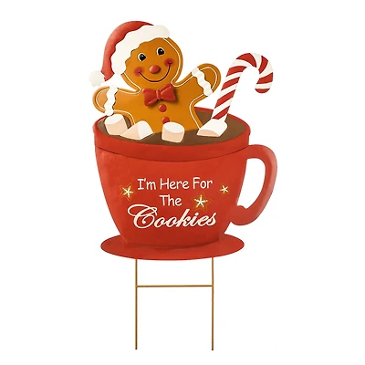 Glitzhome® 30.25" Metal Gingerbread Man in Coffee Mug Yard Stake