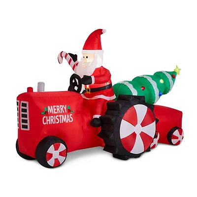 Glitzhome® 11ft. Lighted Inflatable Santa on Tractor Décor