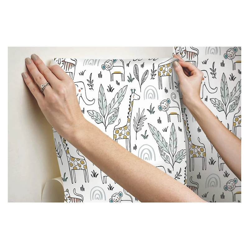RoomMates White & Yellow Jungle Menagerie Peel & Stick Wallpaper