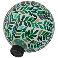 10" White & Green Mosaic Iridescent Leaves Outdoor Garden Gazing Ball