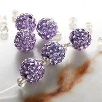 12 Pack: Lavender Rhinestone Studded Round Beads, 10mm by Bead Landing™