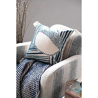 Hello Honey® Blue & White Embroidered Cotton Pillow with Tassels