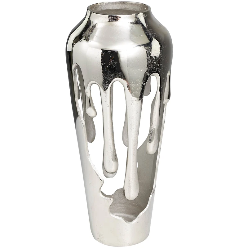 19" Silver Aluminum Drip Vase with Melting Designed Body