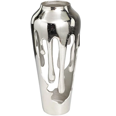 19" Silver Aluminum Drip Vase with Melting Designed Body