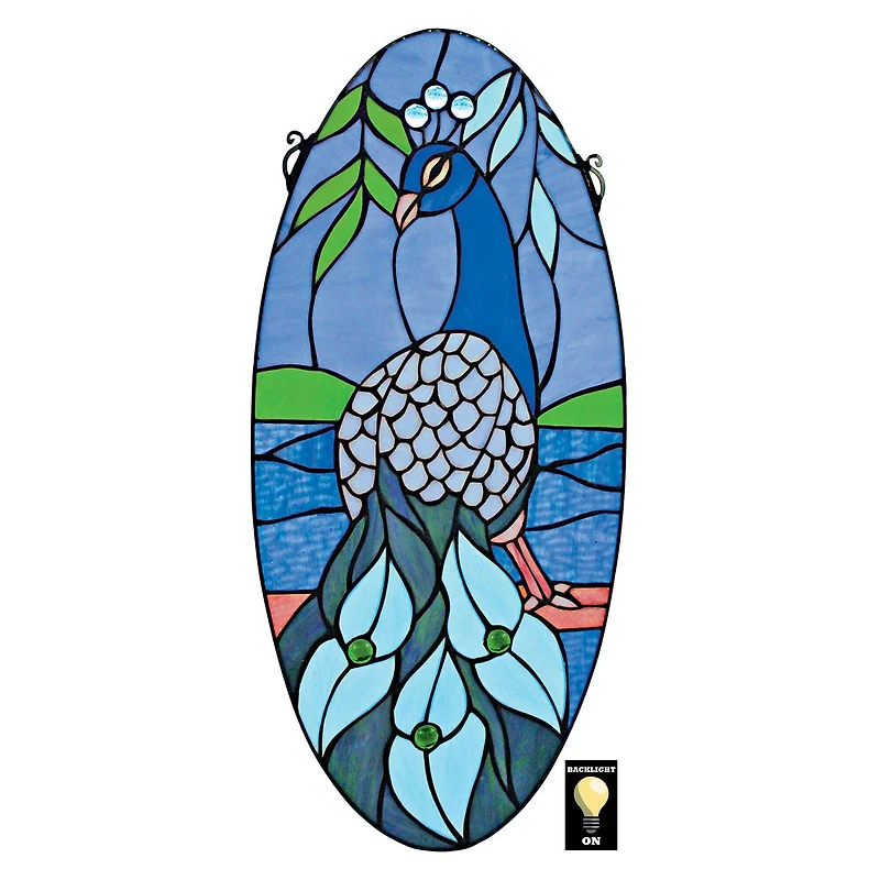 24" Majestic Peacock Oval Stained Glass Window