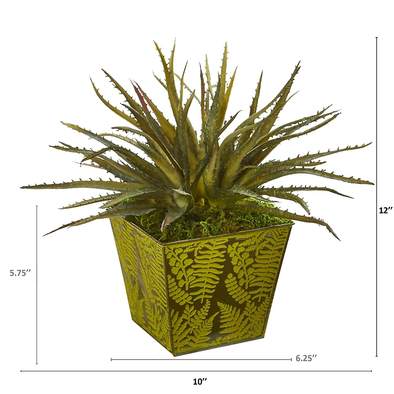 12" Aloe Succulent Artificial Plant in Green Tin Planter