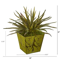12" Aloe Succulent Artificial Plant in Green Tin Planter