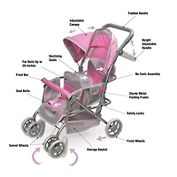 Badger Basket Gray & Pink Cruise Folding Inline Double Doll Stroller