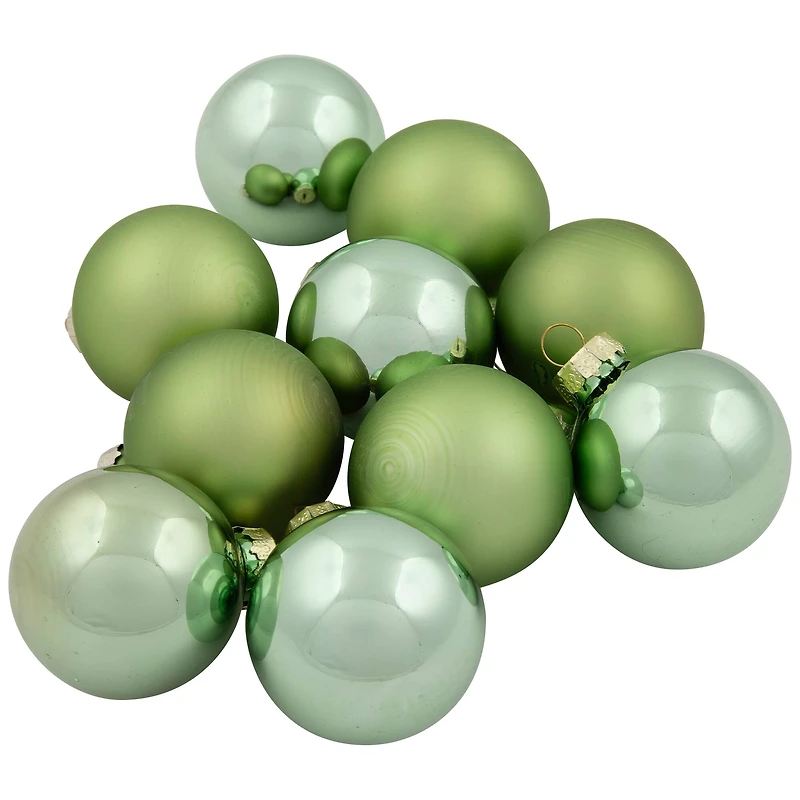 10ct. 2" Grass Green 2-Finish Glass Ball Ornaments