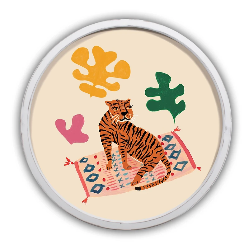 Tiger Monsteras 20" x 20" Round White Framed Print