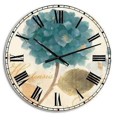 Designart 'Blue Cottage Flower Hydrangea I Farmhouse Wall Clock