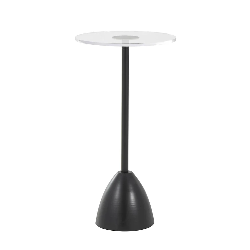 25.5" Black Metal Pedestal Accent Table with Clear Acrylic Tabletop
