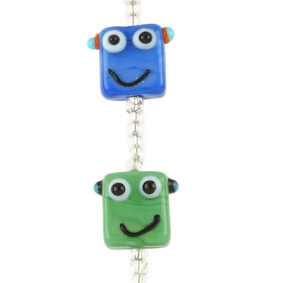 12 Pack: Multicolor Lampwork Glass Robot Beads by Bead Landing™