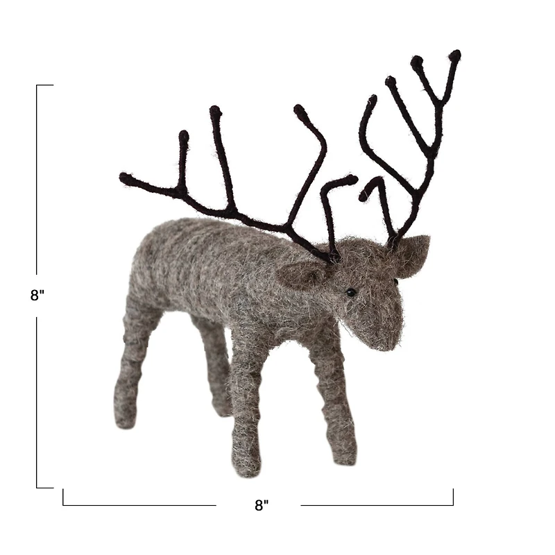 Hello Honey® 8" Gray Handmade Wool Felt and Wire Reindeer