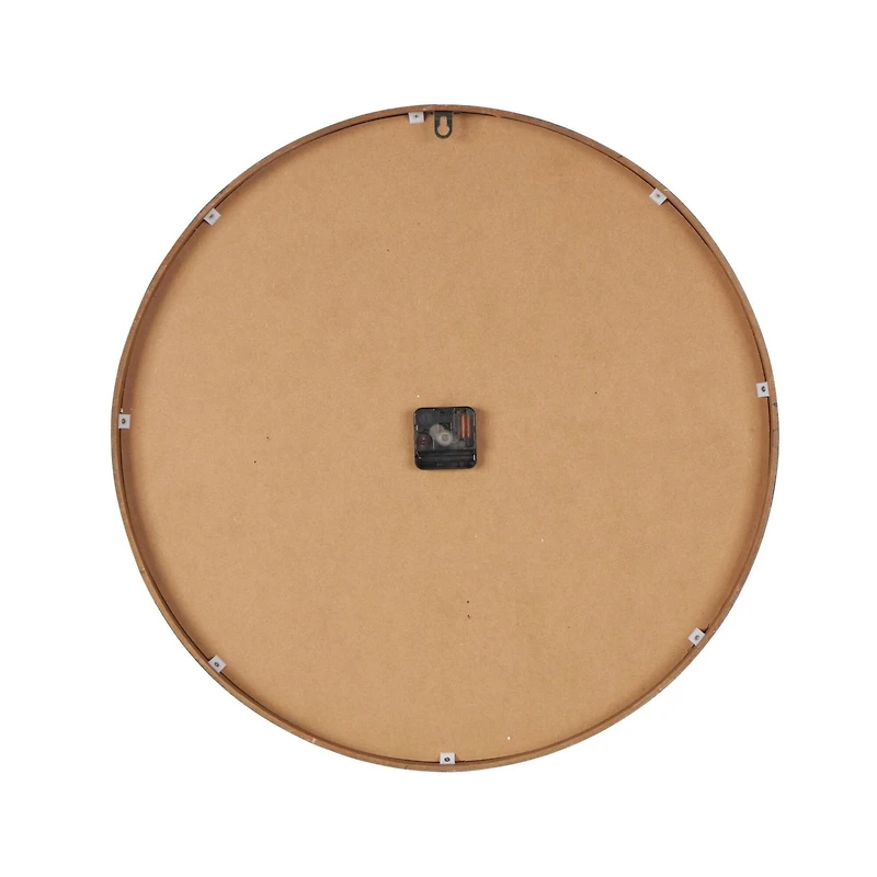 24" Light Brown Distressed Wall Clock with Black Beaded Frame