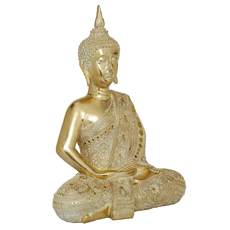 Gold Polystone Glam Sculpture, Buddha 20" x 14" x 9"