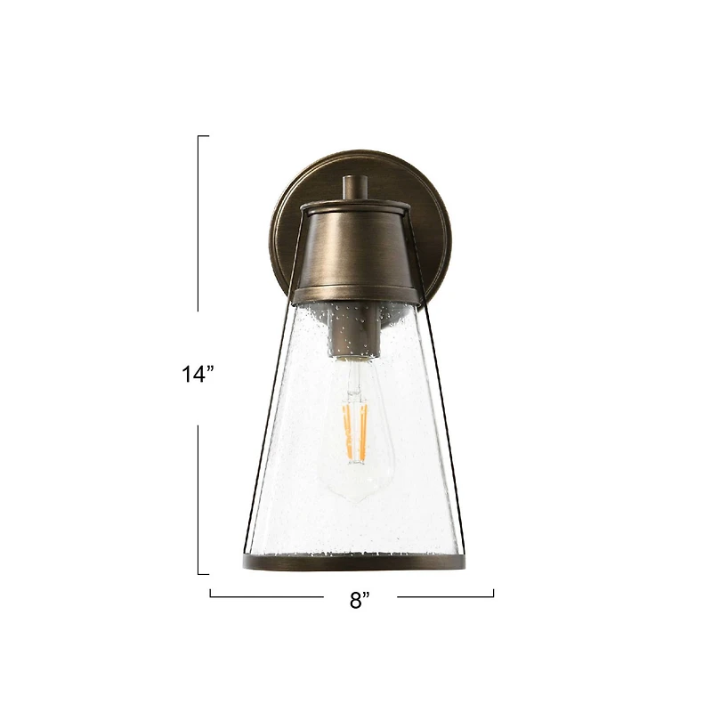 Hello Honey® Robert Stevenson Lighting Jaxon 13.5" Metal & Seedy Glass Outdoor Wall Sconce