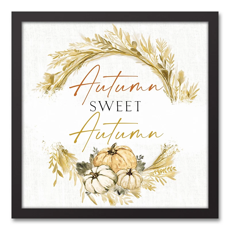 Autumn Hay Wreath Canvas Wall Art with Black Frame