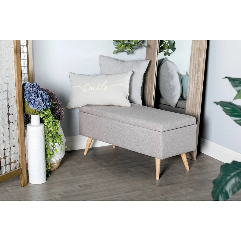 40" Modern Rectangular Gray Polyester Storage Bench
