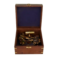 Gold Brass Sextant Compass with Decorative Box Set