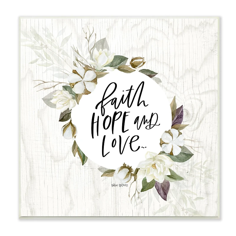 Stupell Industries Faith Hope and Love Sentiment Floral Cotton Wreath,12" x 12"