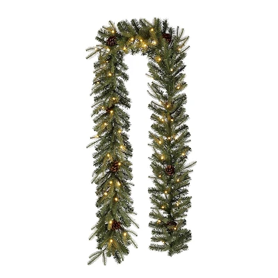 Glitzhome® 9ft. LED Greenery Pinecone Christmas Garland with Timer