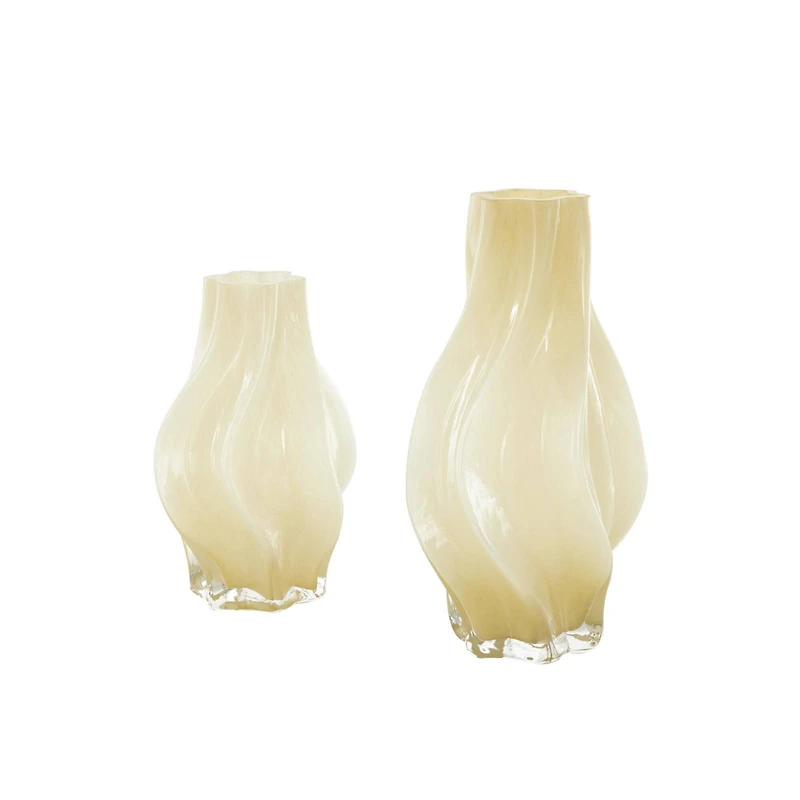 Yellow Glass Wavy Ombre Vase Set