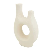 14" Beige Paper Mache Abstract Double Opening Vase