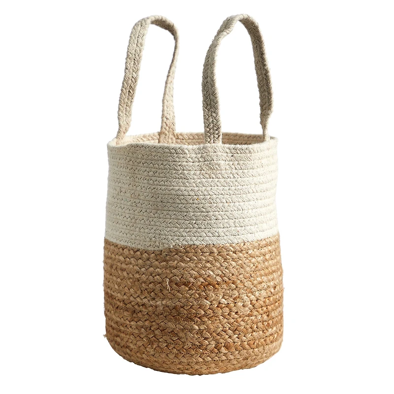 12.5" Handmade Natural Jute & Cotton Basket Planter