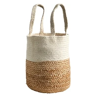12.5" Handmade Natural Jute & Cotton Basket Planter