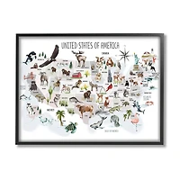 Stupell Industries United States of America Map of Animals Kid's Illustration in Frame Wall Art