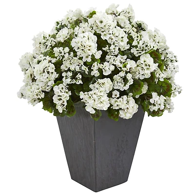 2.5ft. White Geranium in Slate Planter