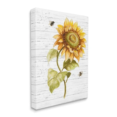 Stupell Industries Rustic Sunflower Floral Roaming Honey Bee Insect Canvas Wall Art