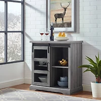 Walker Edison 32" Slate Grey Sliding Glass Door Modern Accent Cabinet 