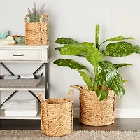 Natural Seagrass Basket Planter Set