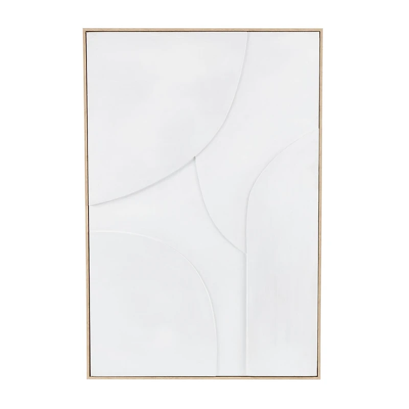 33" x 49", White Wooden Geometric Home Wall Décor with Abstract Circles and Brown Wooden Frame