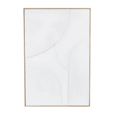 33" x 49", White Wooden Geometric Home Wall Décor with Abstract Circles and Brown Wooden Frame