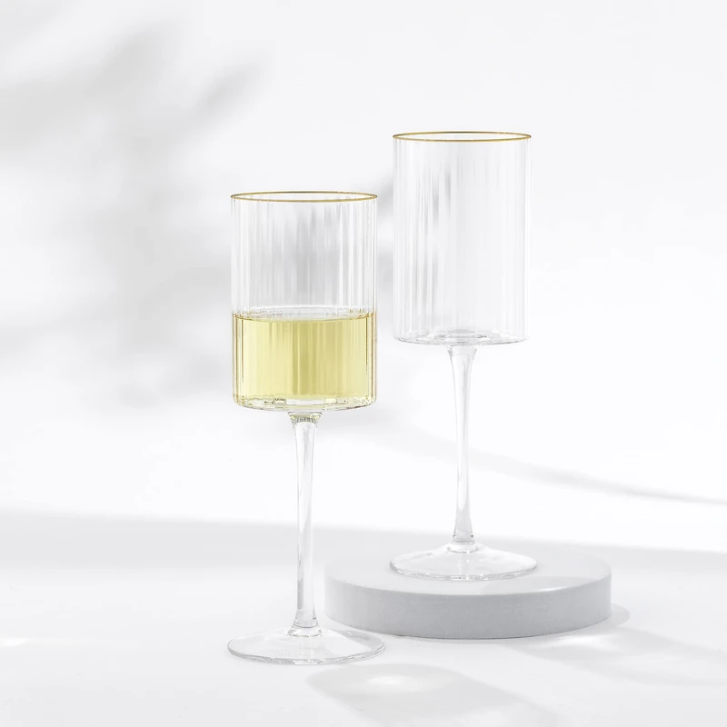 JoyJolt® Christian Siriano 11.5oz. Optic Gold Rim White Wine Glasses, 4ct.